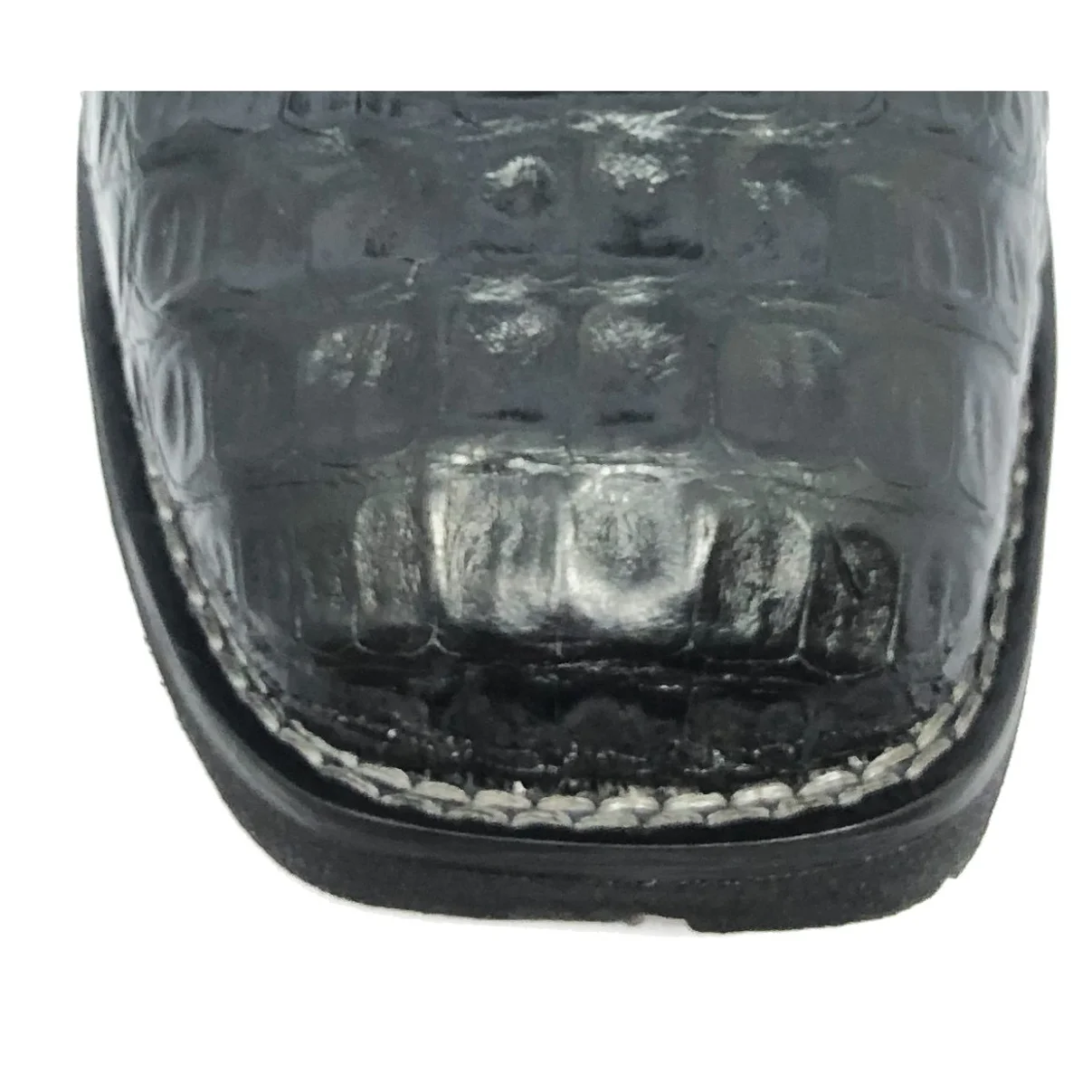 Bota Texana De Couro Legítimo de Jacaré Preto - Cano Curto Elástico, Bico Quadrado - Solado Flex Comfort