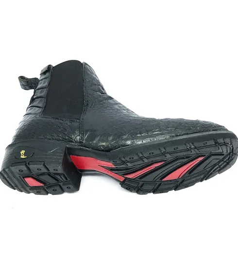 Bota Texana De Couro Legítimo de Jacaré Preto - Cano Curto Elástico, Bico Quadrado - Solado Flex Comfort