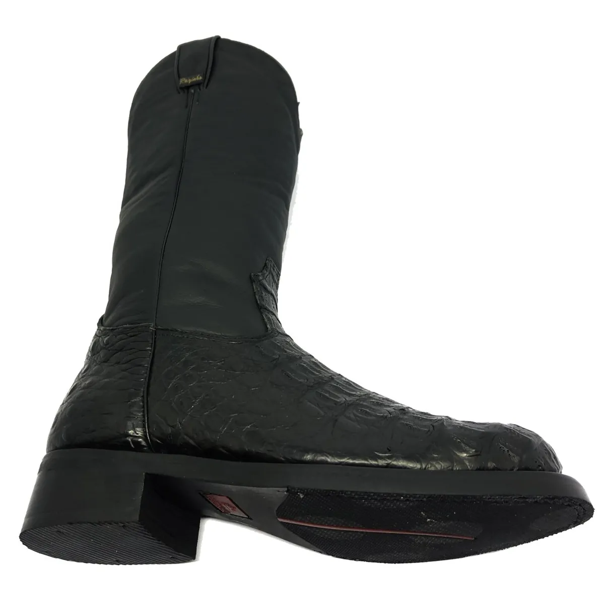 Bota Texana de Couro Legítimo de Jacaré Preto - Cano Alto, Bico Quadrado - Solado X-Flex Artesanal