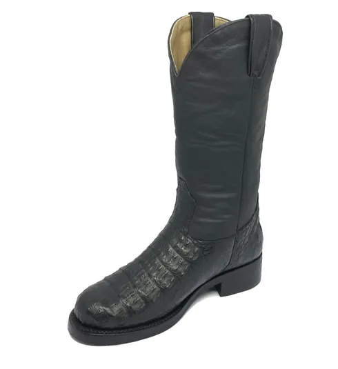 Bota Texana de Couro Legítimo de Jacaré Preto - Cano Alto, Bico Quadrado - Solado X-Flex Artesanal