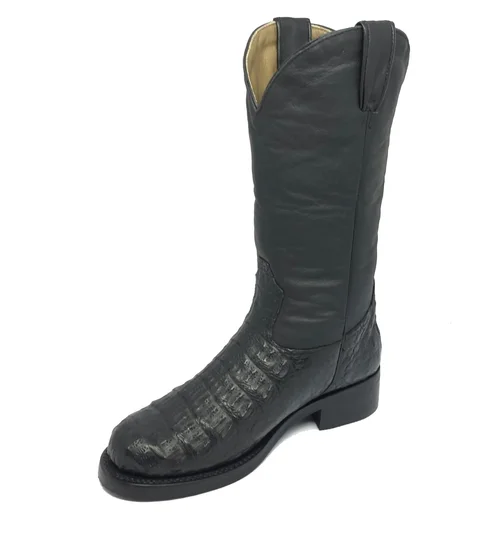 Bota Texana de Couro Legítimo de Jacaré Preto - Cano Alto, Bico Quadrado - Solado X-Flex Artesanal