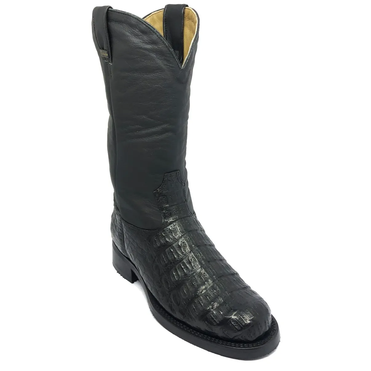Bota Texana de Couro Legítimo de Jacaré Preto - Cano Alto, Bico Quadrado - Solado X-Flex Artesanal