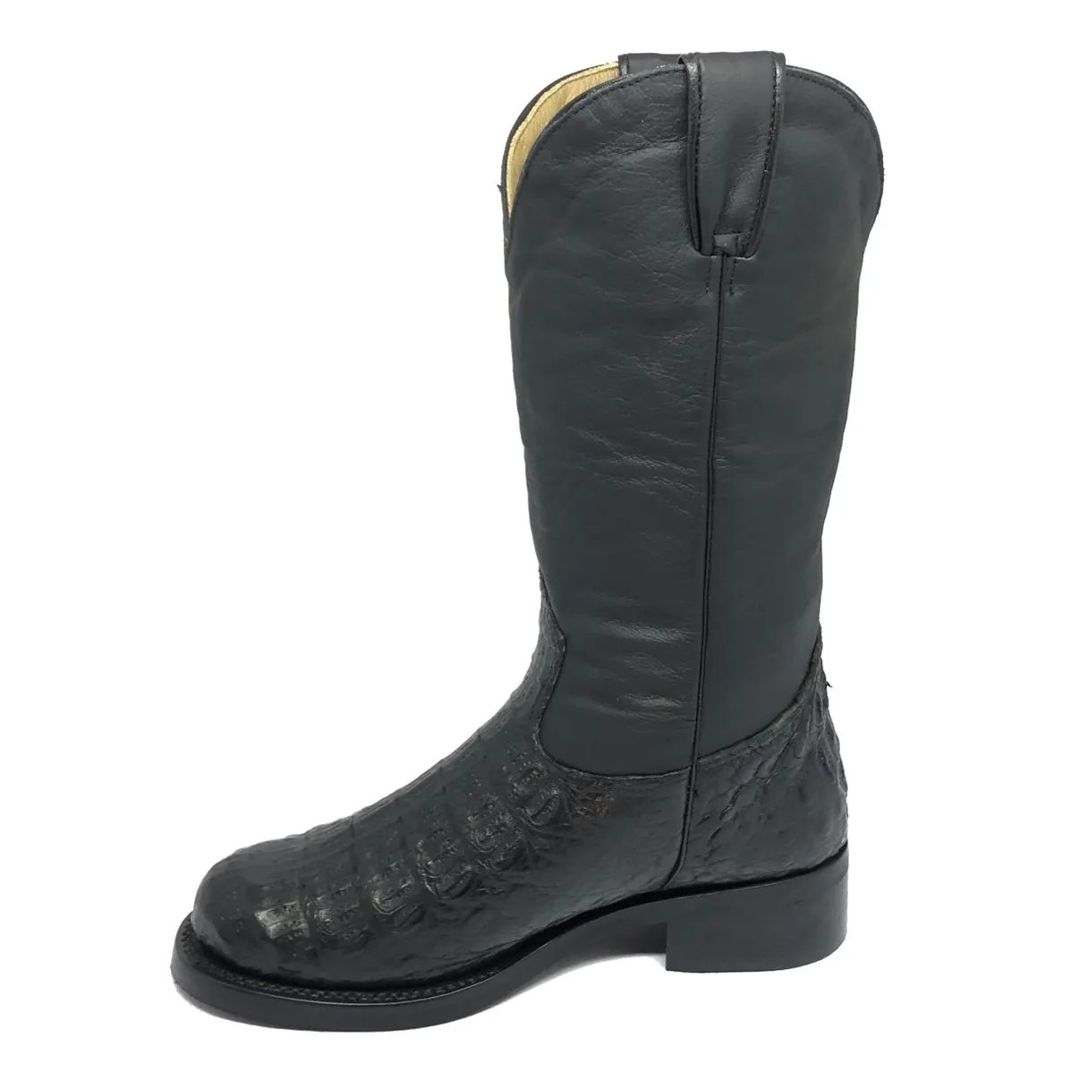 Bota Texana de Couro Legítimo de Jacaré Preto - Cano Alto, Bico Quadrado - Solado X-Flex Artesanal