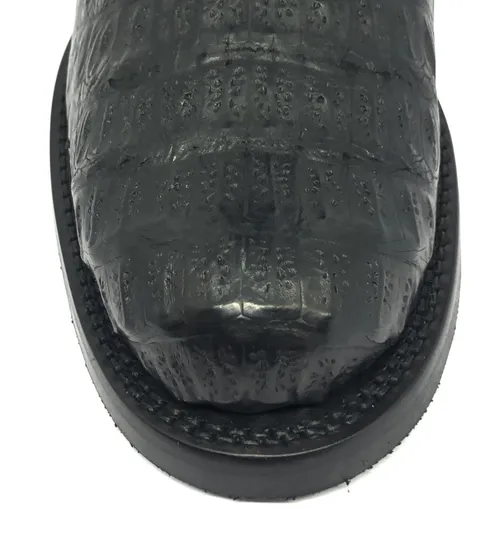 Bota Texana de Couro Legítimo de Jacaré Preto - Cano Alto, Bico Quadrado - Solado X-Flex Artesanal