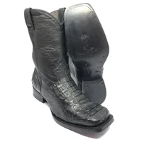 Bota Texana de Couro Legítimo de Jacaré Preto - Cano Médio, Bico Quadrado - Solado de Couro Artesanal - imagem 1