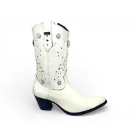 Bota Texana Feminina de Couro Bovino Branco Gelo - Cano Alto, Bico Fino | Reizinho Botas - imagem 3
