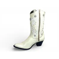 Bota Texana Feminina de Couro Bovino Branco Gelo - Cano Alto, Bico Fino | Reizinho Botas - imagem 7