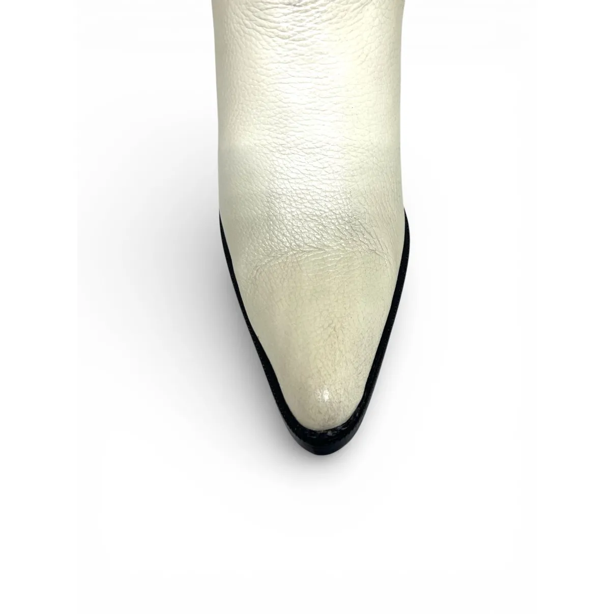 Bota Texana Feminina de Couro Bovino Branco Gelo - Cano Alto, Bico Fino | Reizinho Botas