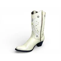 Bota Texana Feminina de Couro Bovino Branco Gelo - Cano Alto, Bico Fino | Reizinho Botas - imagem 2