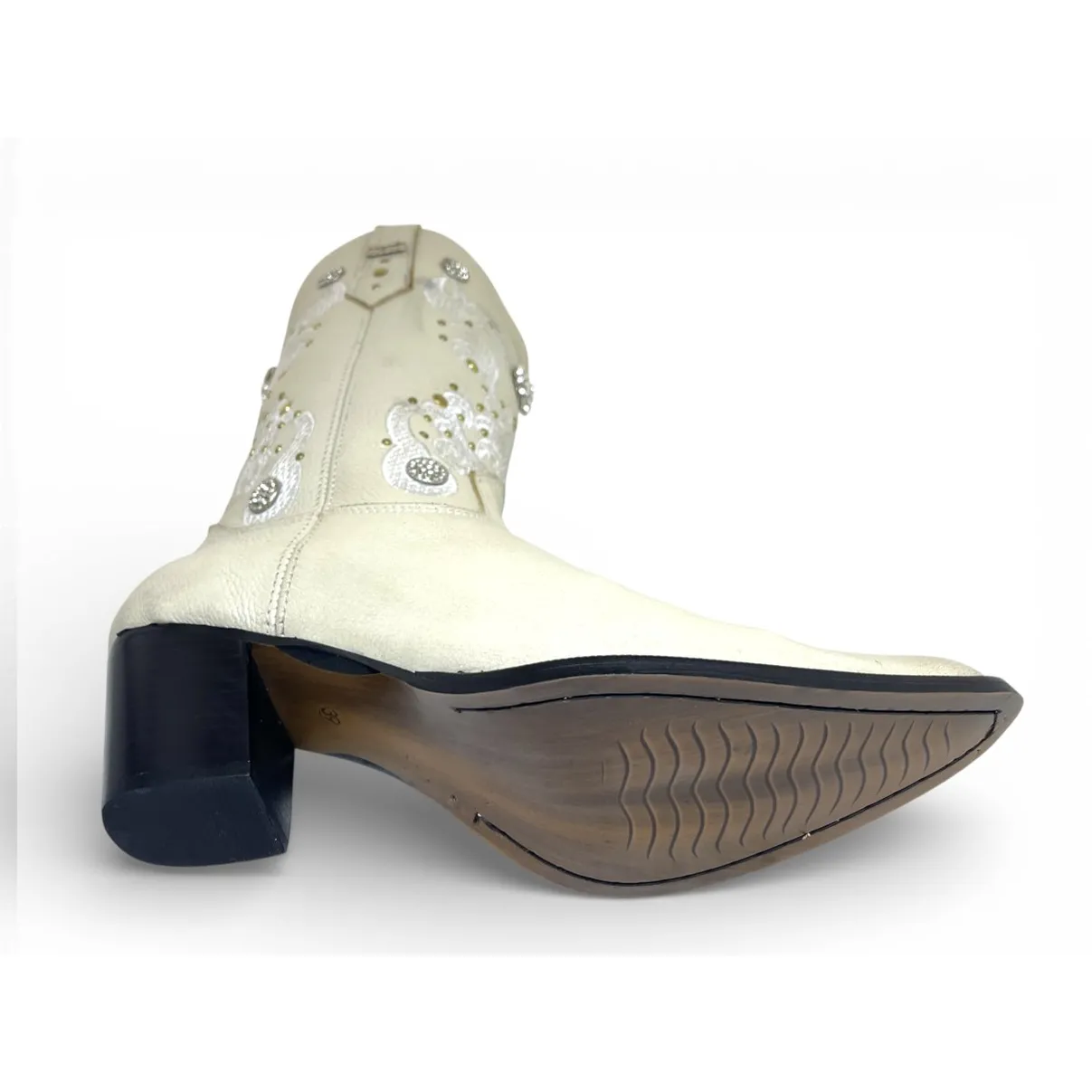 Bota Texana Feminina de Couro Bovino Branco Gelo - Cano Alto, Bico Fino | Reizinho Botas