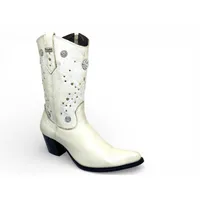 Bota Texana Feminina de Couro Bovino Branco Gelo - Cano Alto, Bico Fino | Reizinho Botas - imagem 6