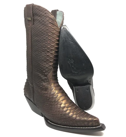 Bota Texana de Couro de Python Golden Brown FULL Limited Edition | Linha Premium | Reizinho Botas