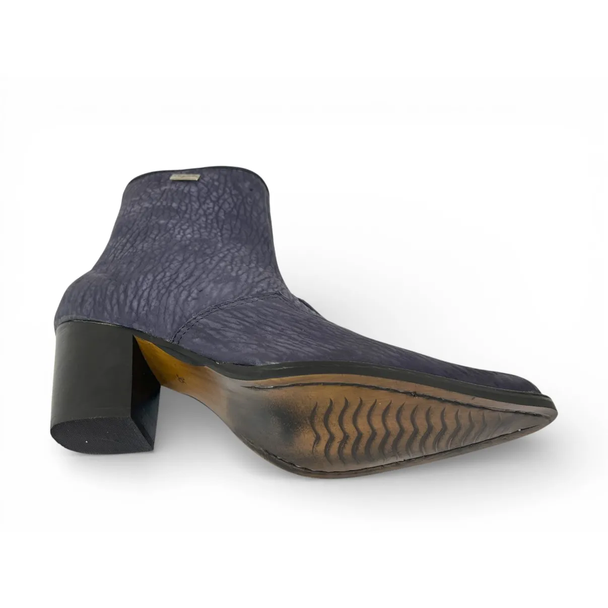 Bota Texana Feminina Reizinho Premium de Couro Legítimo de Lobo Marinho Navy Blue - Cano Curto Zíper, Bico Fino | Reizinho Botas