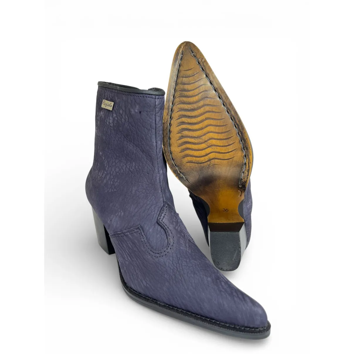Bota Texana Feminina Reizinho Premium de Couro Legítimo de Lobo Marinho Navy Blue - Cano Curto Zíper, Bico Fino | Reizinho Botas