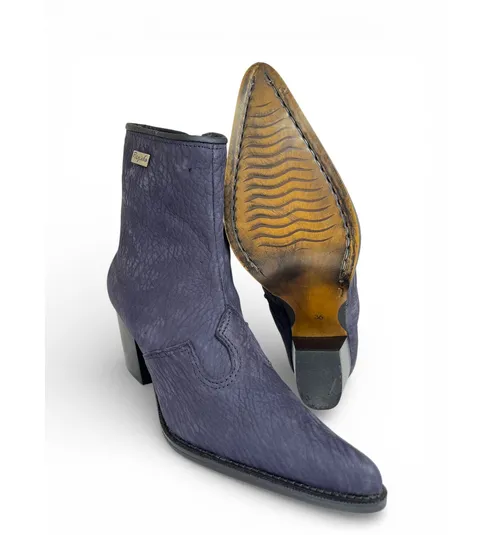 Bota Texana Feminina Reizinho Premium de Couro Legítimo de Lobo Marinho Navy Blue - Cano Curto Zíper, Bico Fino | Reizinho Botas