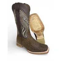 Bota Texana Reizinho Premium de Couro Legítimo de Bisão Black Cognac - Cano Alto Marrom, Bico Quadrado - Solado de Couro Artesanal Injetado - imagem 1