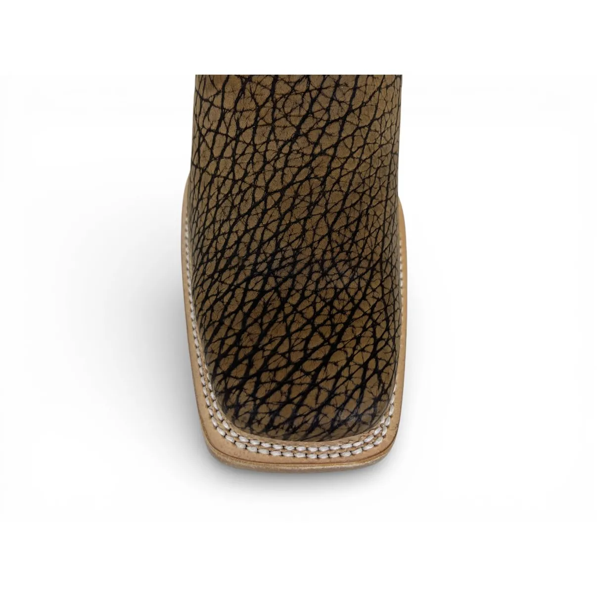 Bota Texana Reizinho Premium de Couro Legítimo de Bisão Black Cognac - Cano Alto Marrom, Bico Quadrado - Solado de Couro Artesanal Injetado