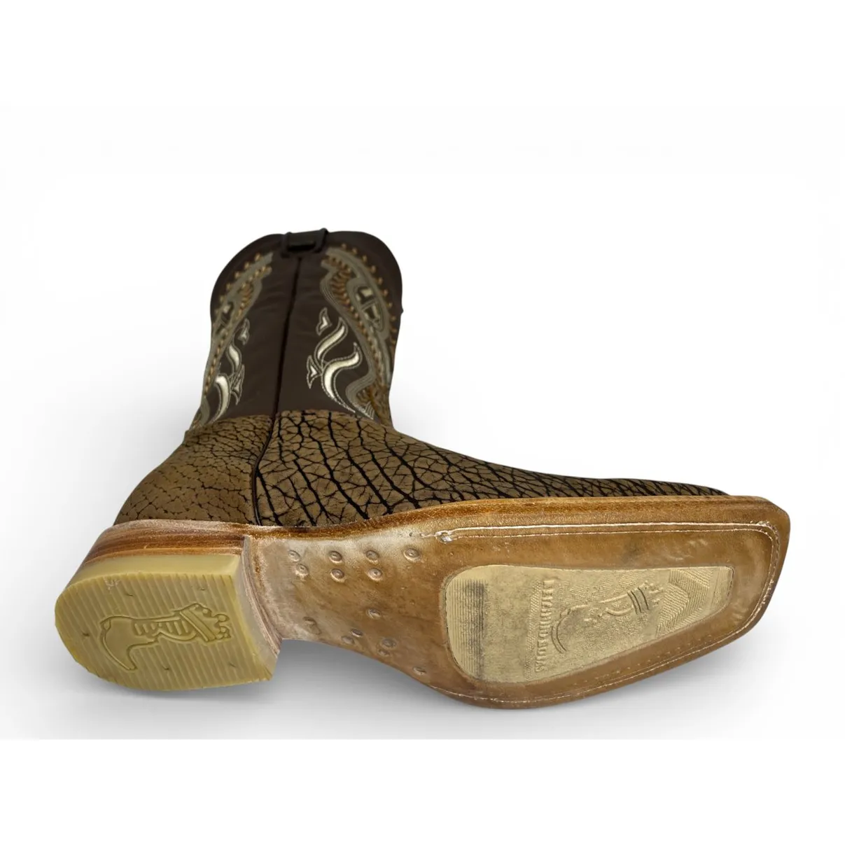 Bota Texana Reizinho Premium de Couro Legítimo de Bisão Black Cognac - Cano Alto Marrom, Bico Quadrado - Solado de Couro Artesanal Injetado