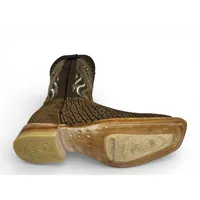 Bota Texana Reizinho Premium de Couro Legítimo de Bisão Black Cognac - Cano Alto Marrom, Bico Quadrado - Solado de Couro Artesanal Injetado - imagem 4
