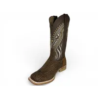 Bota Texana Reizinho Premium de Couro Legítimo de Bisão Black Cognac - Cano Alto Marrom, Bico Quadrado - Solado de Couro Artesanal Injetado - imagem 2