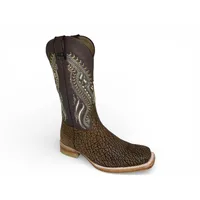 Bota Texana Reizinho Premium de Couro Legítimo de Bisão Black Cognac - Cano Alto Marrom, Bico Quadrado - Solado de Couro Artesanal Injetado - imagem 6