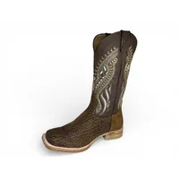 Bota Texana Reizinho Premium de Couro Legítimo de Bisão Black Cognac - Cano Alto Marrom, Bico Quadrado - Solado de Couro Artesanal Injetado - imagem 7