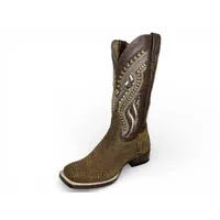 Bota Texana Reizinho Premium de Couro Legítimo de Bisão Black Cognac - Cano Alto, Bico Quadrado - Solado de Couro Artesanal Injetado - imagem 7