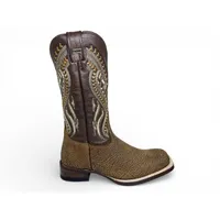 Bota Texana Reizinho Premium de Couro Legítimo de Bisão Black Cognac - Cano Alto, Bico Quadrado - Solado de Couro Artesanal Injetado - imagem 3