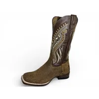 Bota Texana Reizinho Premium de Couro Legítimo de Bisão Black Cognac - Cano Alto, Bico Quadrado - Solado de Couro Artesanal Injetado - imagem 2