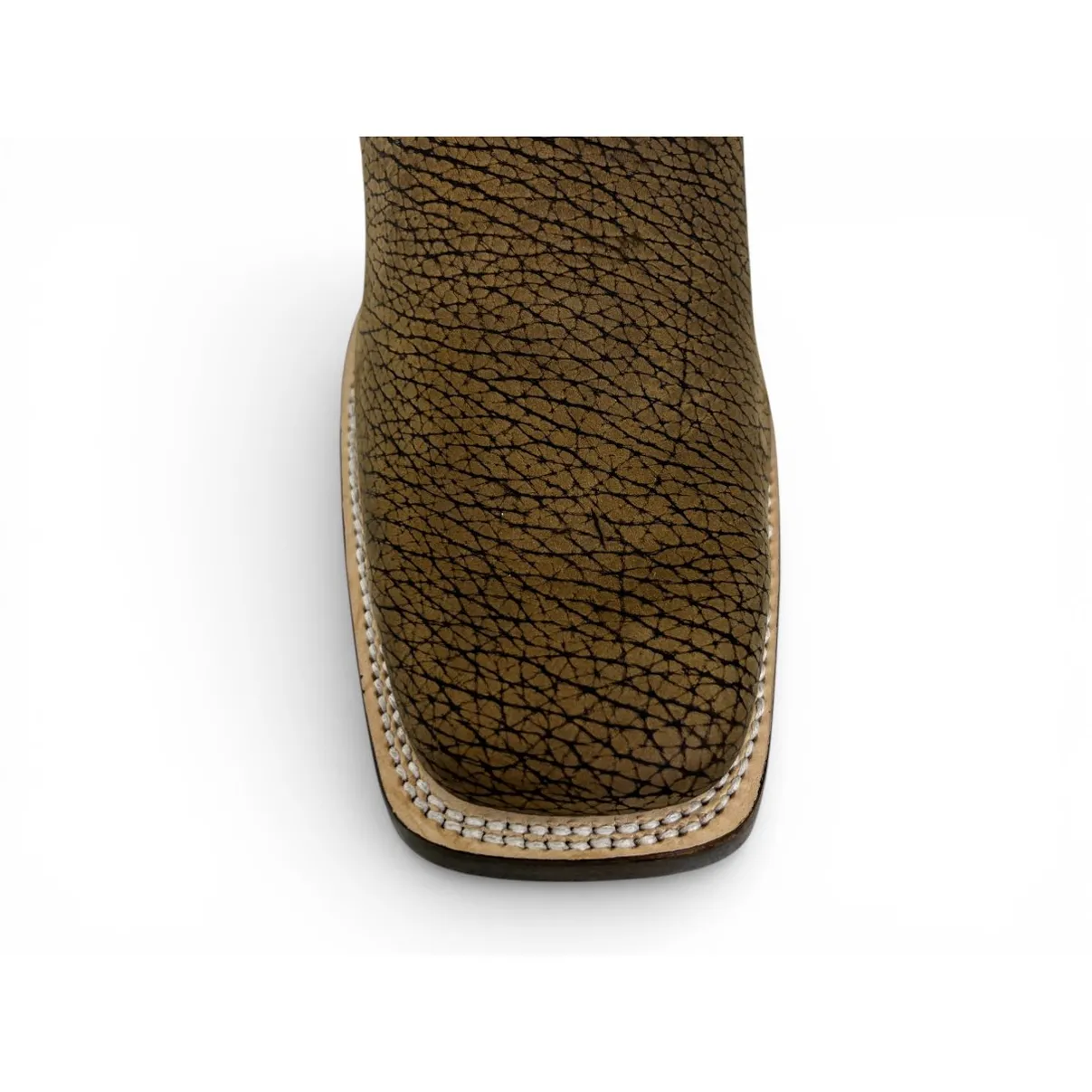 Bota Texana Reizinho Premium de Couro Legítimo de Bisão Black Cognac - Cano Alto, Bico Quadrado - Solado de Couro Artesanal Injetado