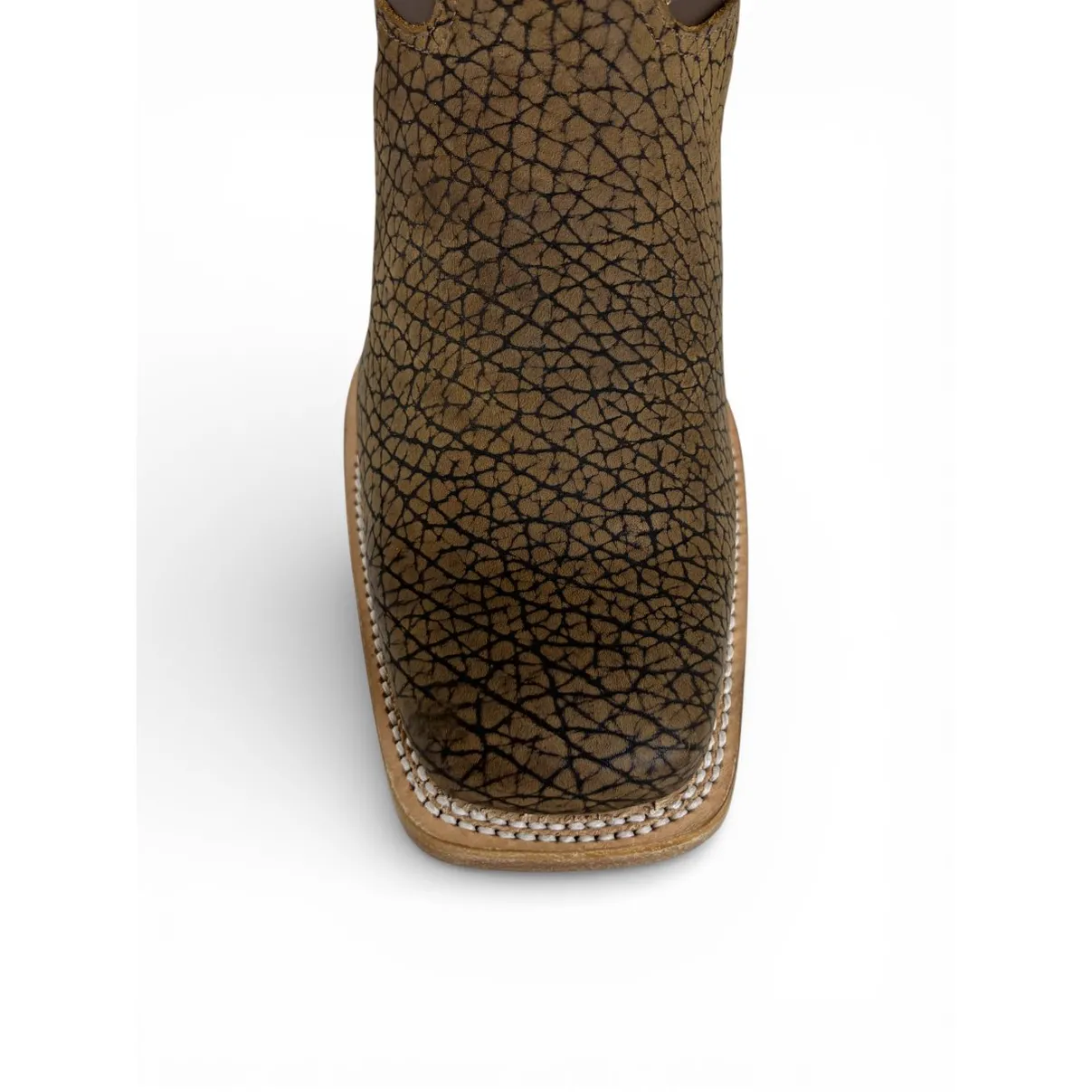Bota Texana Reizinho Premium de Couro Legítimo de Bisão Black Cognac - Cano Médio, Bico Quadrado - Solado de Couro Artesanal