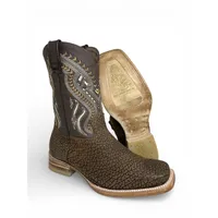 Bota Texana Reizinho Premium de Couro Legítimo de Bisão Black Cognac - Cano Médio, Bico Quadrado - Solado de Couro Artesanal - imagem 1