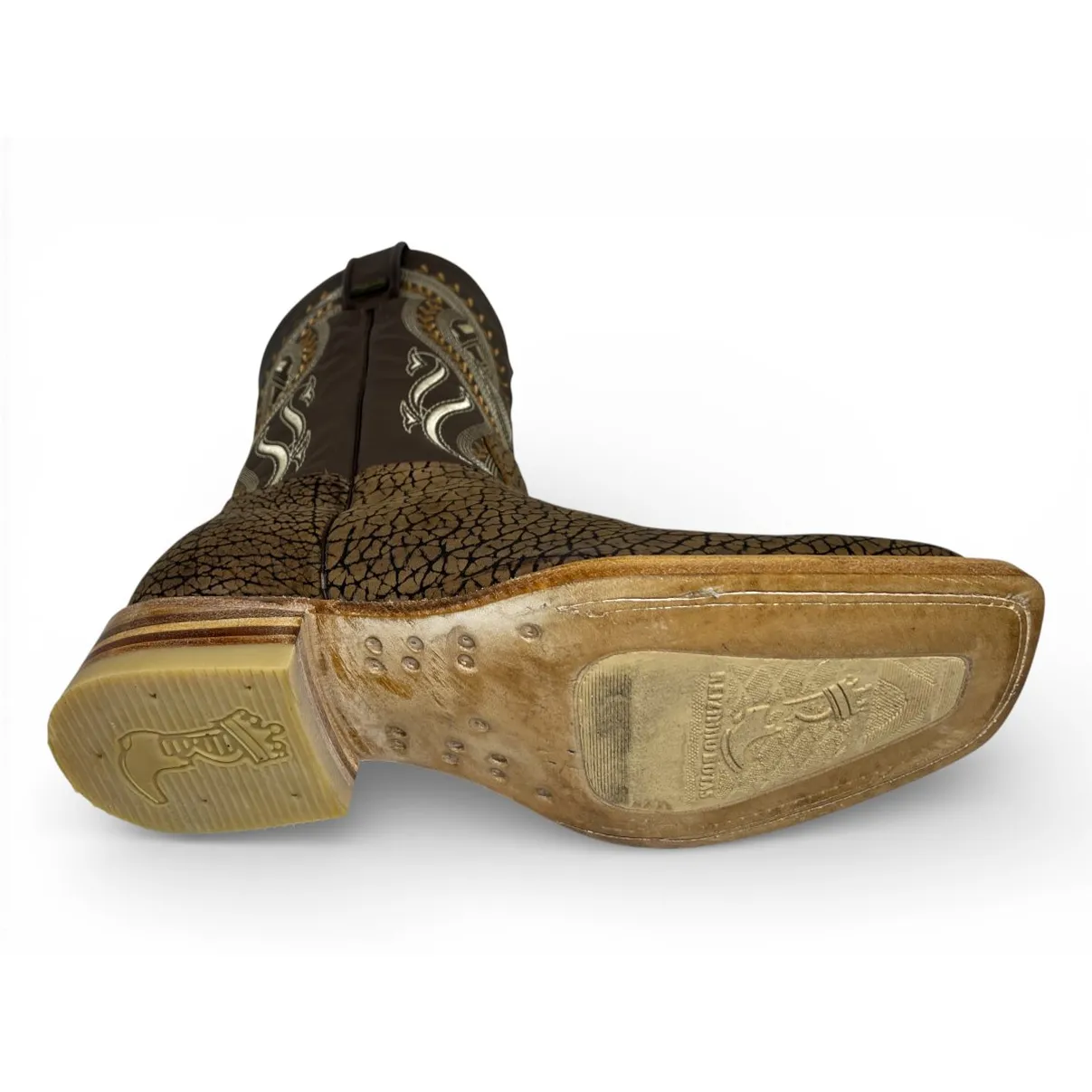 Bota Texana Reizinho Premium de Couro Legítimo de Bisão Black Cognac - Cano Médio, Bico Quadrado - Solado de Couro Artesanal