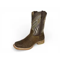 Bota Texana Reizinho Premium de Couro Legítimo de Bisão Black Cognac - Cano Médio, Bico Quadrado - Solado de Couro Artesanal - imagem 2