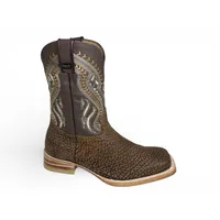 Bota Texana Reizinho Premium de Couro Legítimo de Bisão Black Cognac - Cano Médio, Bico Quadrado - Solado de Couro Artesanal - imagem 3