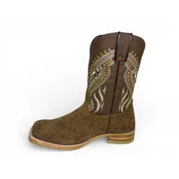 Bota Texana Reizinho Premium de Couro Legítimo de Bisão Black Cognac - Cano Médio, Bico Quadrado - Solado de Couro Artesanal - imagem 7