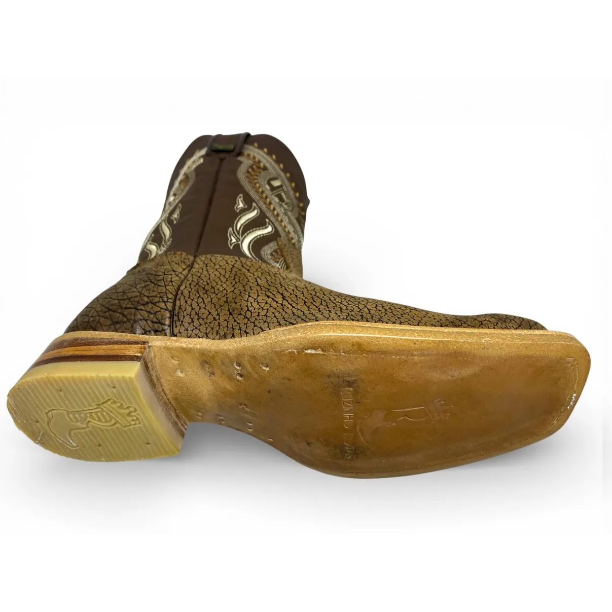Bota Texana Reizinho Premium de Couro Legítimo de Bisão Black Cognac - Cano Médio, Bico Quadrado - Solado de Couro Artesanal