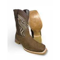 Bota Texana Reizinho Premium de Couro Legítimo de Bisão Black Cognac - Cano Médio, Bico Quadrado - Solado de Couro Artesanal - imagem 1