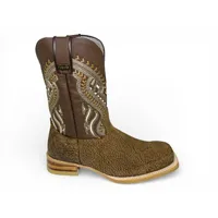 Bota Texana Reizinho Premium de Couro Legítimo de Bisão Black Cognac - Cano Médio, Bico Quadrado - Solado de Couro Artesanal - imagem 6
