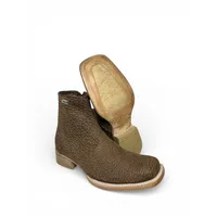 Bota Texana Reizinho Premium de Couro Legítimo de Bisão Black Cognac Marinho - Cano Curto Zíper, Bico Quadrado - Solado de Couro Artesanal - imagem 1