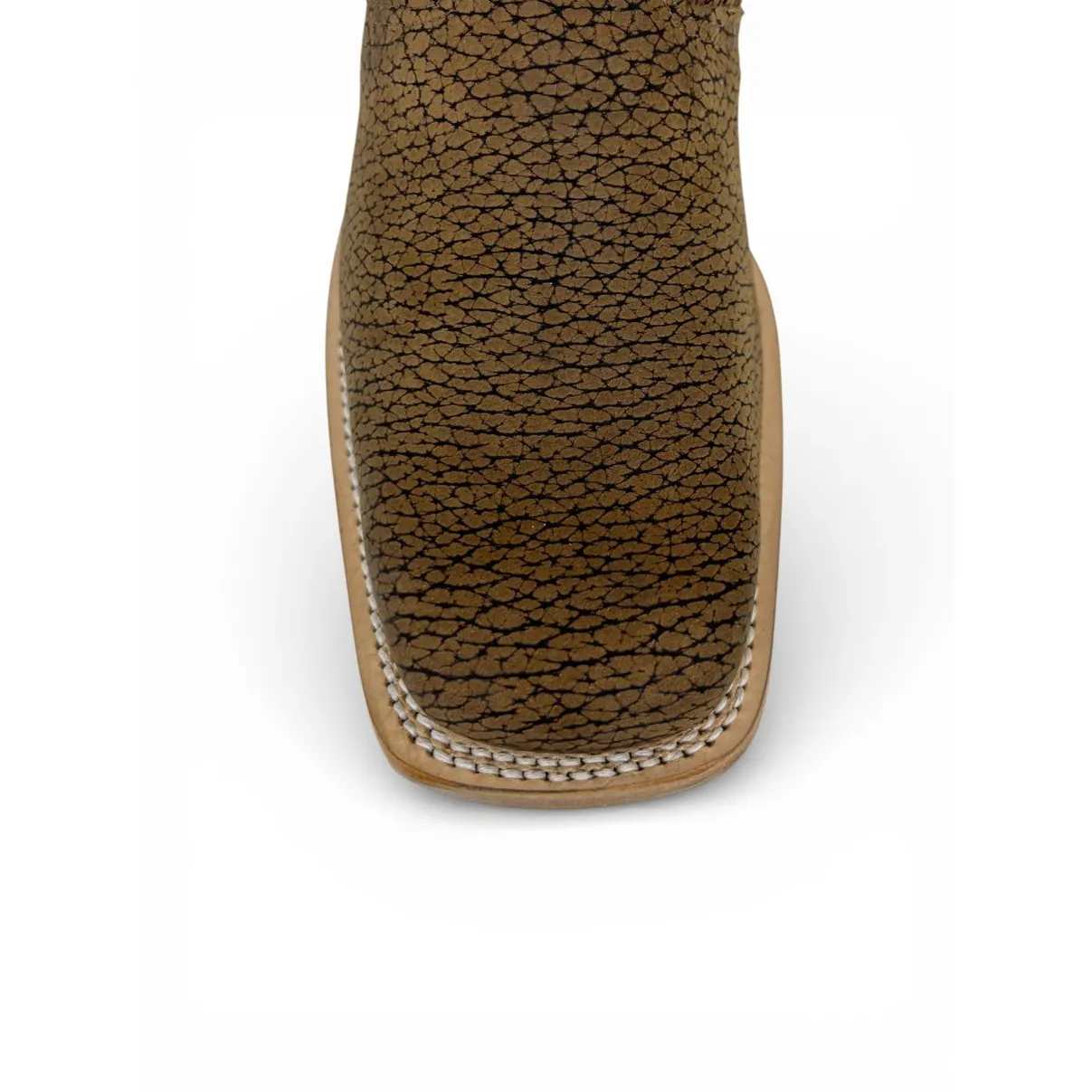 Bota Texana Reizinho Premium de Couro Legítimo de Bisão Black Cognac Marinho - Cano Curto Zíper, Bico Quadrado - Solado de Couro Artesanal