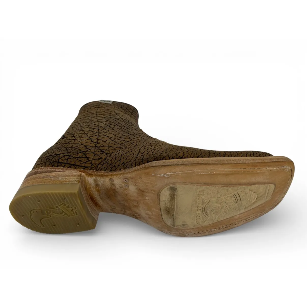 Bota Texana Reizinho Premium de Couro Legítimo de Bisão Black Cognac Marinho - Cano Curto Zíper, Bico Quadrado - Solado de Couro Artesanal
