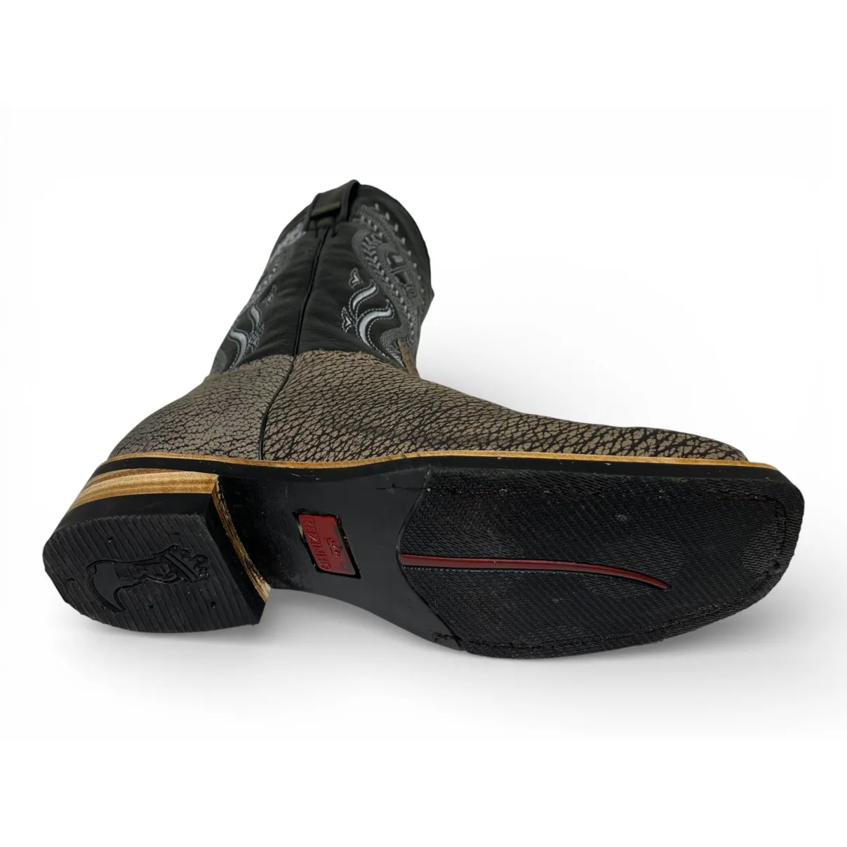 Bota Texana Reizinho Premium de Couro Legítimo de Bisão Cinza Stone - Cano Médio, Bico Quadrado - Solado X-Flex Artesanal