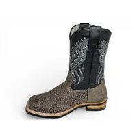 Bota Texana Reizinho Premium de Couro Legítimo de Bisão Cinza Stone - Cano Médio, Bico Quadrado - Solado X-Flex Artesanal - imagem 2