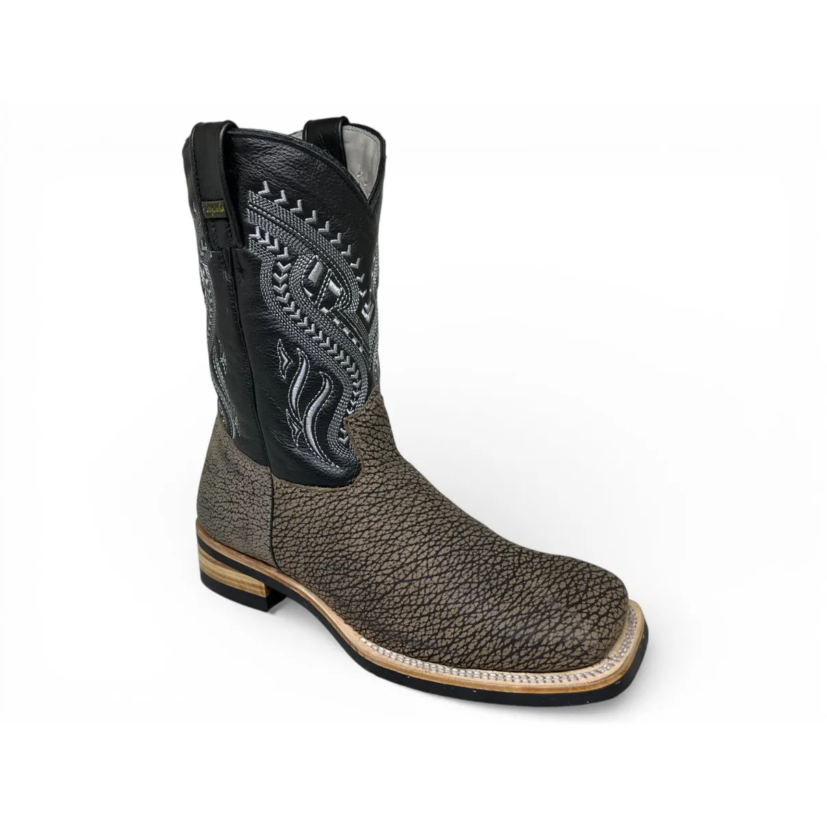 Bota Texana Reizinho Premium de Couro Legítimo de Bisão Cinza Stone - Cano Médio, Bico Quadrado - Solado X-Flex Artesanal