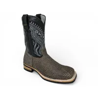 Bota Texana Reizinho Premium de Couro Legítimo de Bisão Cinza Stone - Cano Médio, Bico Quadrado - Solado X-Flex Artesanal - imagem 6
