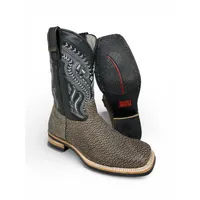 Bota Texana Reizinho Premium de Couro Legítimo de Bisão Cinza Stone - Cano Médio, Bico Quadrado - Solado X-Flex Artesanal - imagem 1