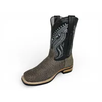 Bota Texana Reizinho Premium de Couro Legítimo de Bisão Cinza Stone - Cano Médio, Bico Quadrado - Solado X-Flex Artesanal - imagem 7