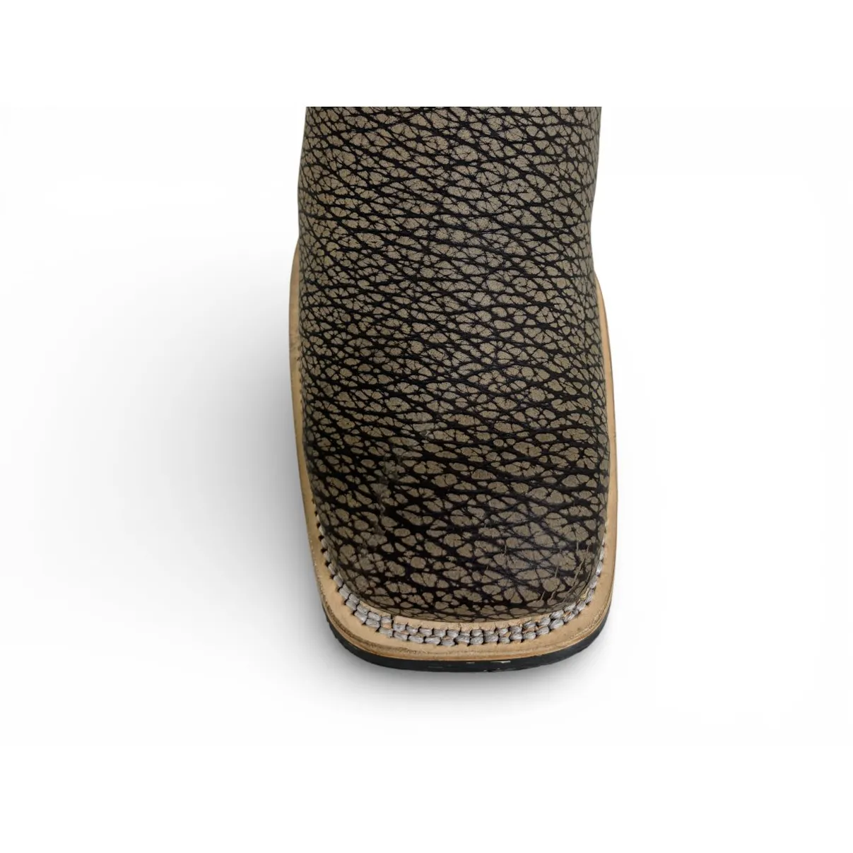 Bota Texana Reizinho Premium de Couro Legítimo de Bisão Cinza Stone - Cano Médio, Bico Quadrado - Solado X-Flex Artesanal