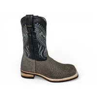 Bota Texana Reizinho Premium de Couro Legítimo de Bisão Cinza Stone - Cano Médio, Bico Quadrado - Solado X-Flex Artesanal - imagem 3